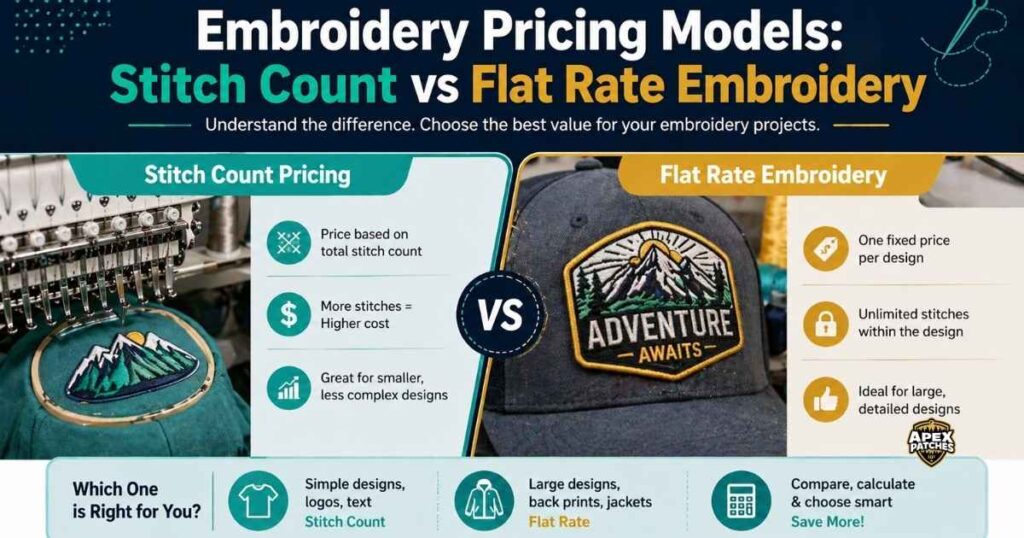 embroidery pricing models stitch count vs flat rate embroidery