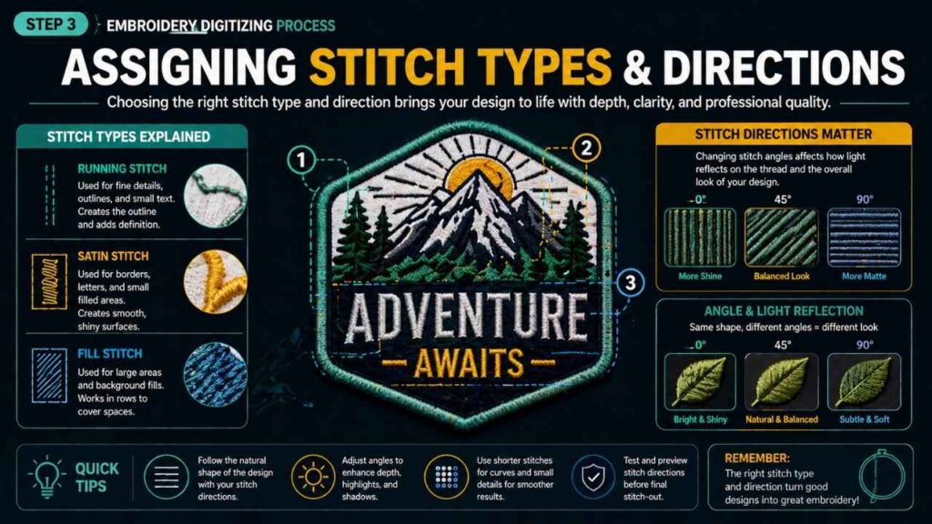 step 3 assigning stitch types and directions