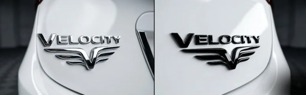 Chrome vs black car emblem side-by-side comparison