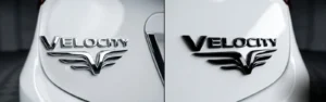 Chrome vs black car emblem side-by-side comparison