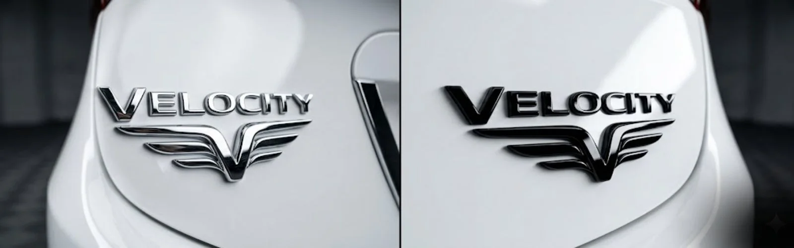 Chrome vs black car emblem side-by-side comparison