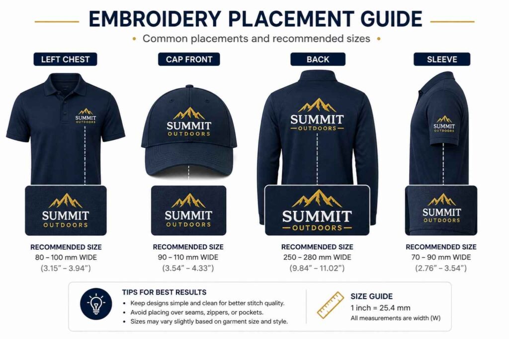 embroidery logo placement guide shirt cap