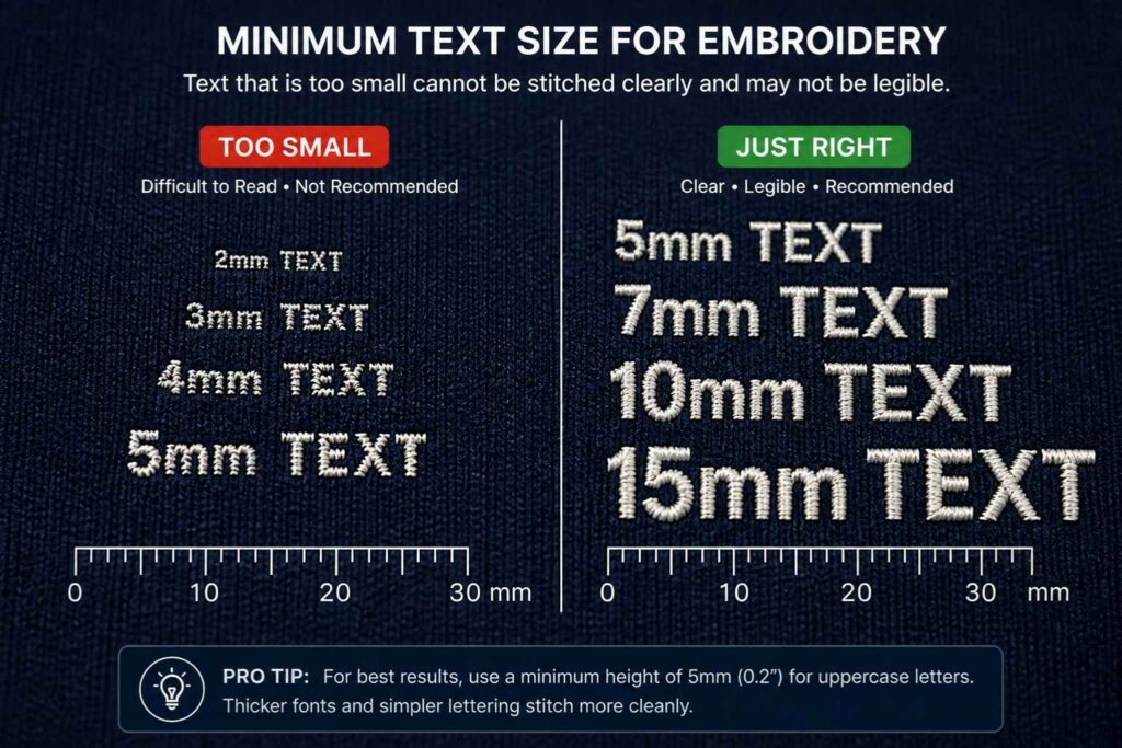 embroidery minimum text size comparison