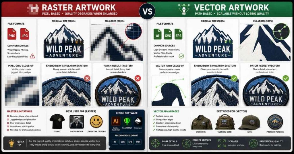 Vector vs raster artwork comparison for custom patch manufacturing