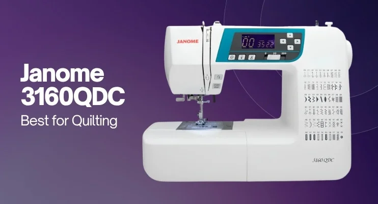 Best sewing machine for quilting featuring the Janome 3160QDC with wide throat space and free-motion quilting capabilities.